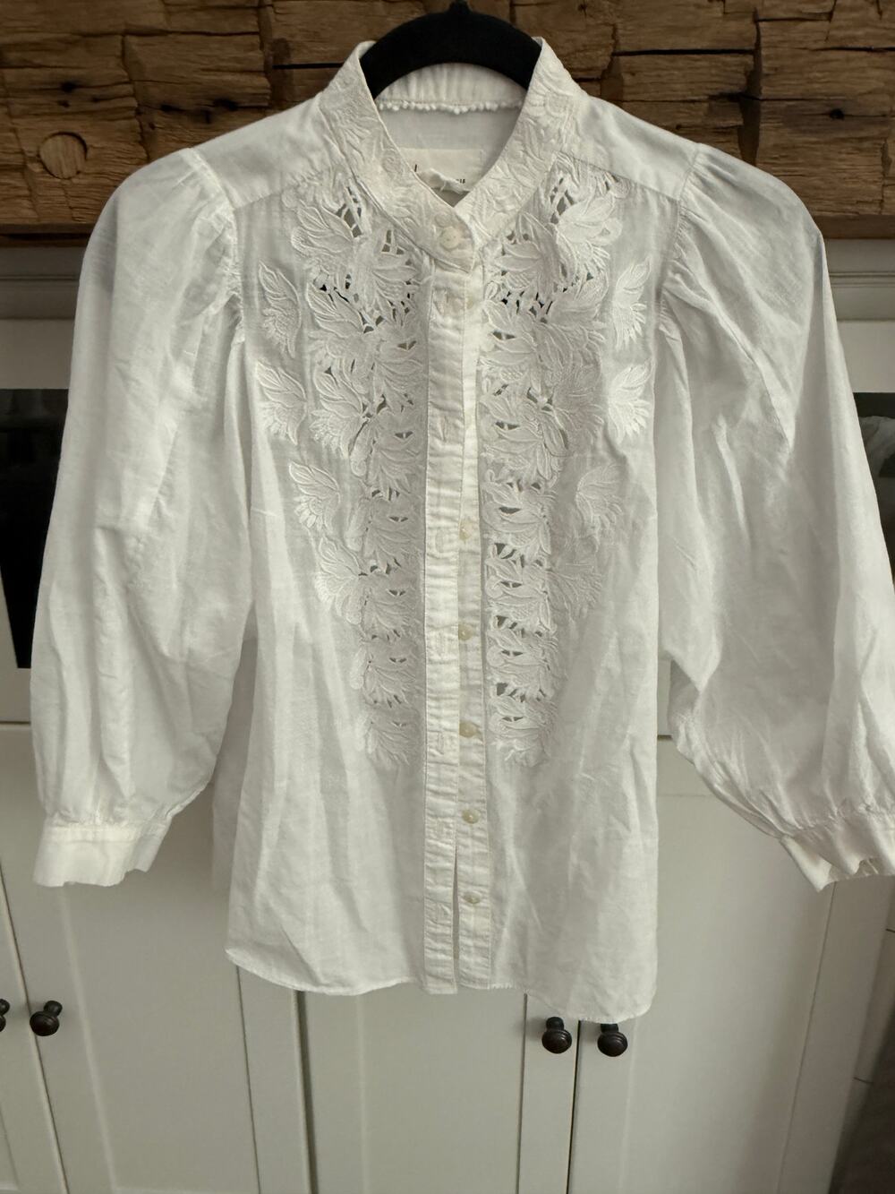 Anthropologie White Cutwork Eyelet Embroidered Puff Sleeve Blouse Size XS